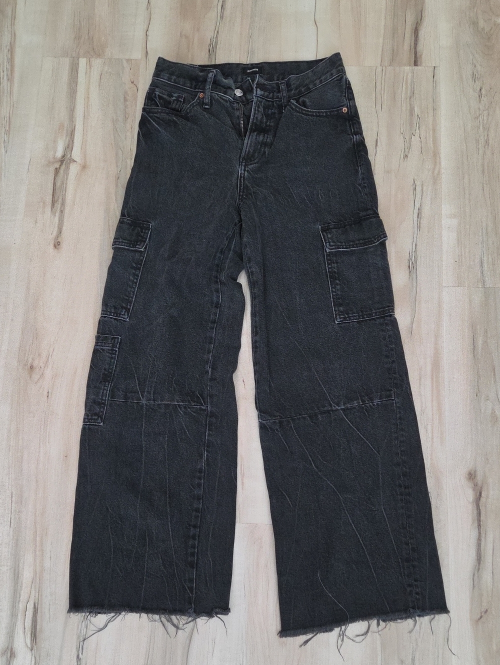 Express Black Washed Denim Cargo Jeans 0 Short